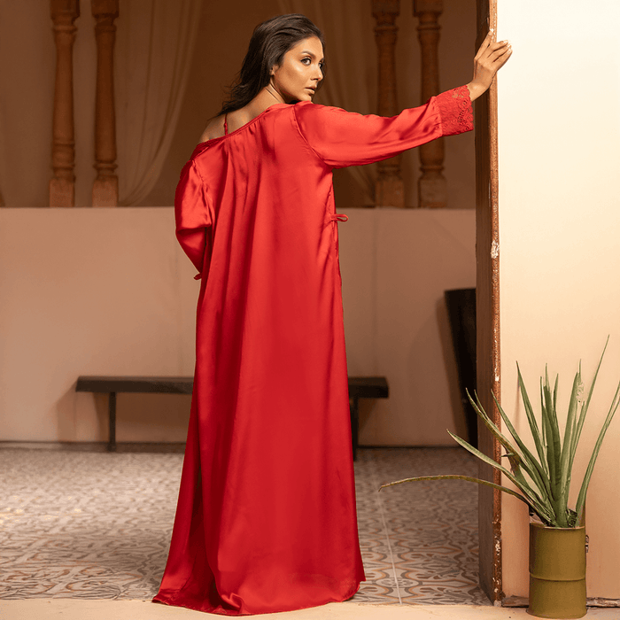 Nighty and Gown Set 724 - Silky Nighty Dress (Red and Navy Blue)