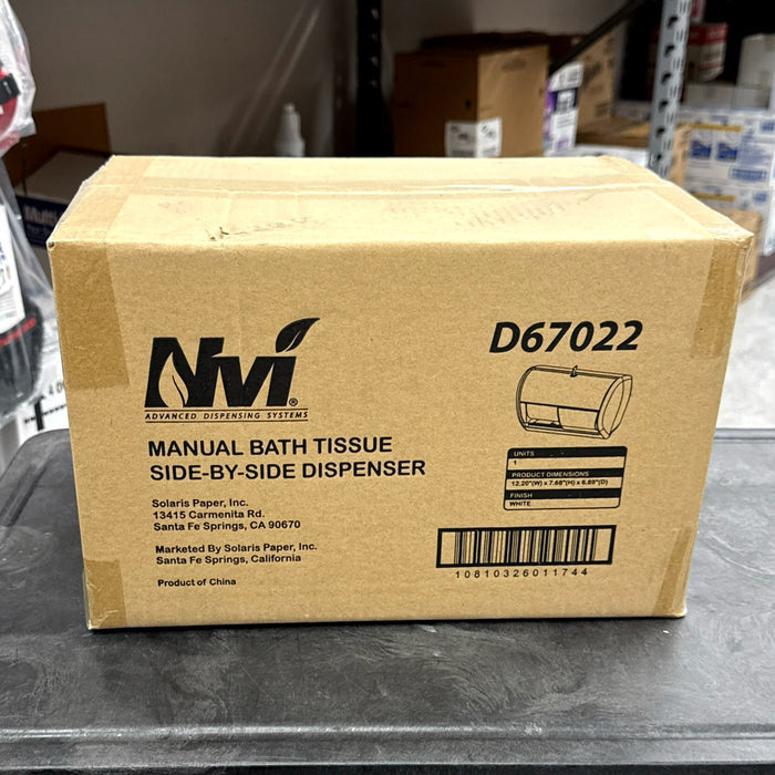 NVI WHITE SIDE BY SIDE LOCOR (CORELESS) 2 ROLL TOILET TISSUE DISPENSER