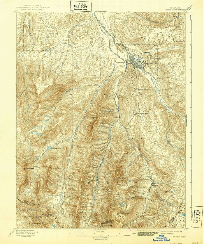 Old Map of Aspen, Colorado by USGS, 1895 – Maroon Bells, Independence Pass & Roaring Fork River