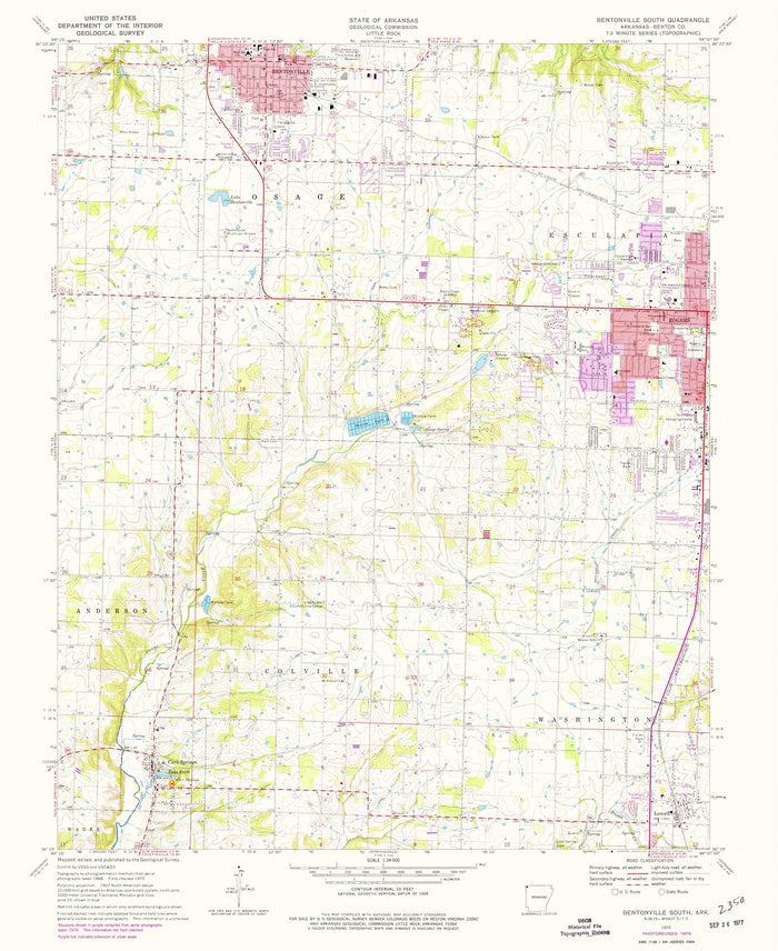 Old Map of Bentonville, Arkansas by USGS, 1970 – Cave Springs, Anderson & U.S. Route 71