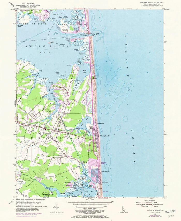 Old Map of Bethany Beach, Delaware by USGS, 1954 – Indian River Bay & South Bethany
