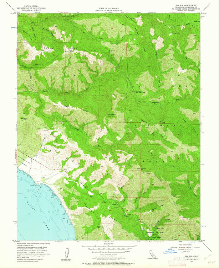 Old Map of Big Sur, California by USGS, 1956 – Los Padres National Forest & Pacific Coast