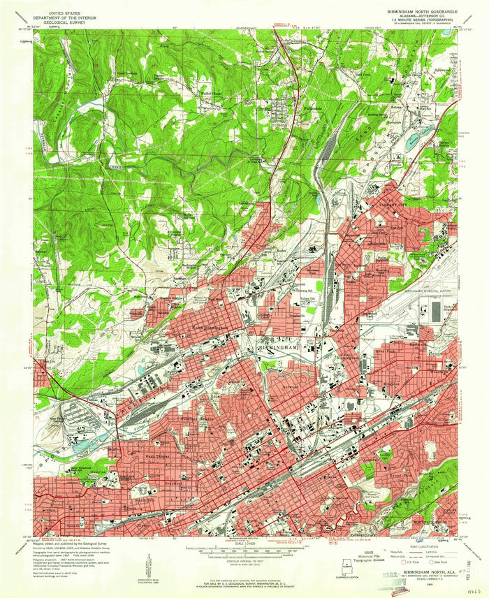 Old Map of Birmingham, Alabama by USGS, 1959 – Red Mountain, Mountain Brook & Ensley