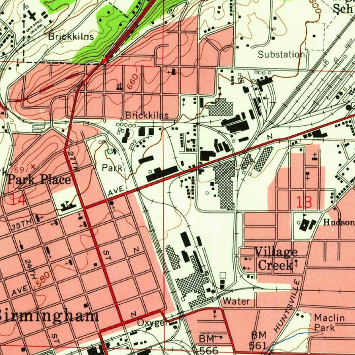 Old Map of Birmingham, Alabama by USGS, 1959 – Red Mountain, Mountain Brook & Ensley