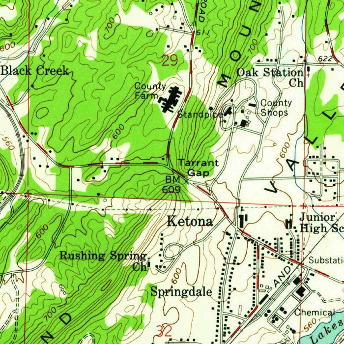 Old Map of Birmingham, Alabama by USGS, 1959 – Red Mountain, Mountain Brook & Ensley