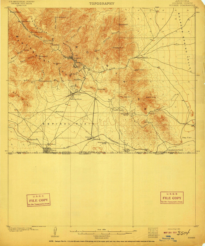 Old Map of Bisbee, Arizona by USGS, 1910 – Douglas, Tombstone & Copper Queen Mine