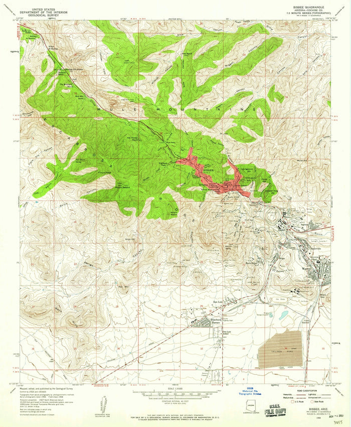 Old Map of Bisbee, Arizona by USGS, 1958 – Mule Mountains & Copper Queen Mine