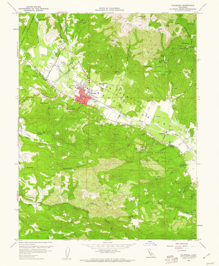 Old Map of Calistoga, California by USGS, 1958 – Napa Valley, Mount St. Helena & Napa River