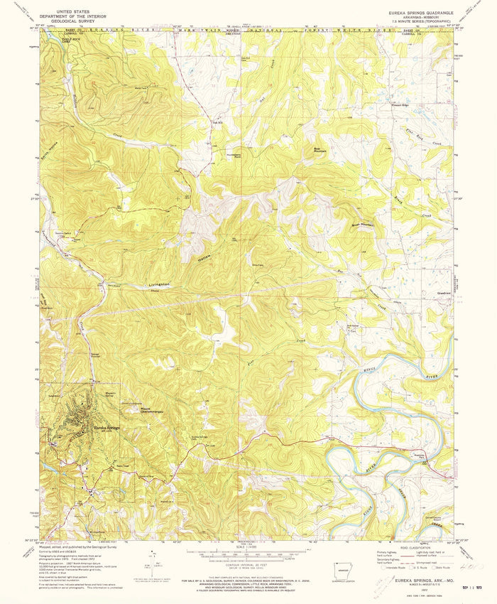 Old Map of Eureka Springs, Arkansas by USGS, 1972 – Holiday Island, Lake Leatherwood & White River
