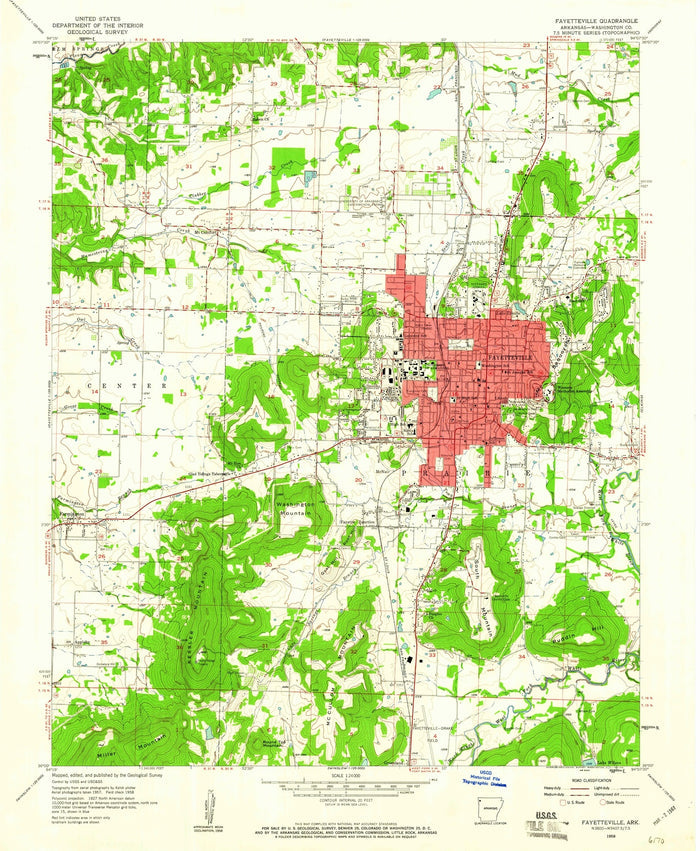 Old Map of Fayetteville, Arkansas by USGS, 1958 – University of Arkansas, Springdale & Ozark Mountains