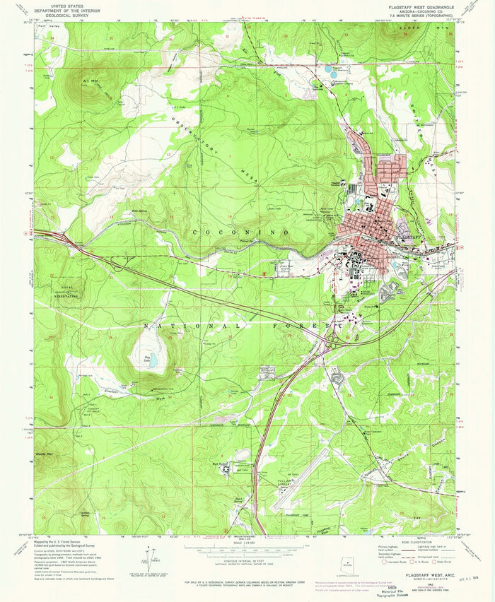 Old Map of Flagstaff, Arizona by USGS, 1962 – San Francisco Peaks, Route 66 & Coconino National Forest