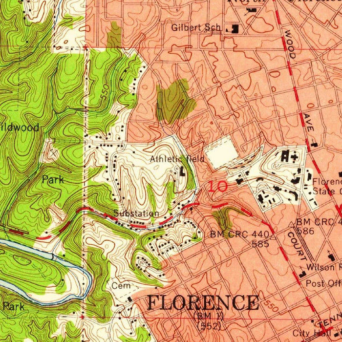 Old Map of Florence, Alabama by USGS, 1957 – Pickwick Lake, Tennessee River & Wilson Dam