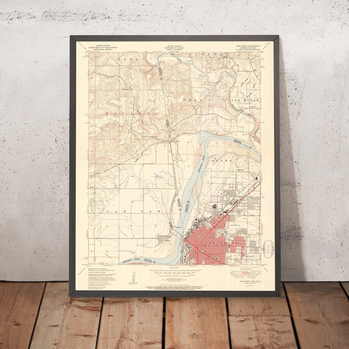 Old Map of Fort Smith, Arkansas by USGS, 1951 – Van Buren & Arkansas River