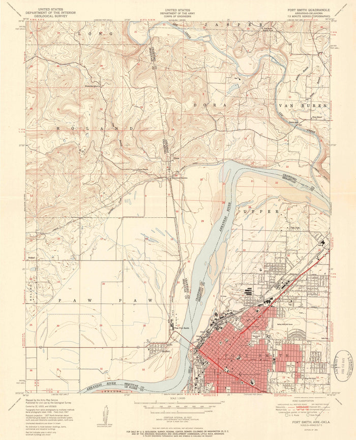Old Map of Fort Smith, Arkansas by USGS, 1951 – Van Buren & Arkansas River