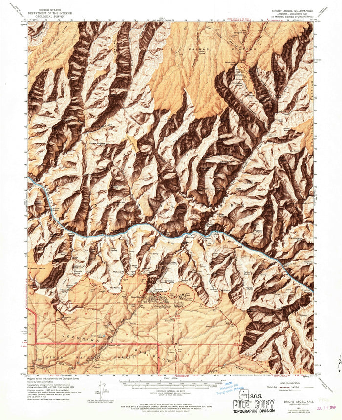 Old Map of Grand Canyon Village, Arizona by USGS, 1962 – Colorado River, Bright Angel Trail & Kaibab Plateau