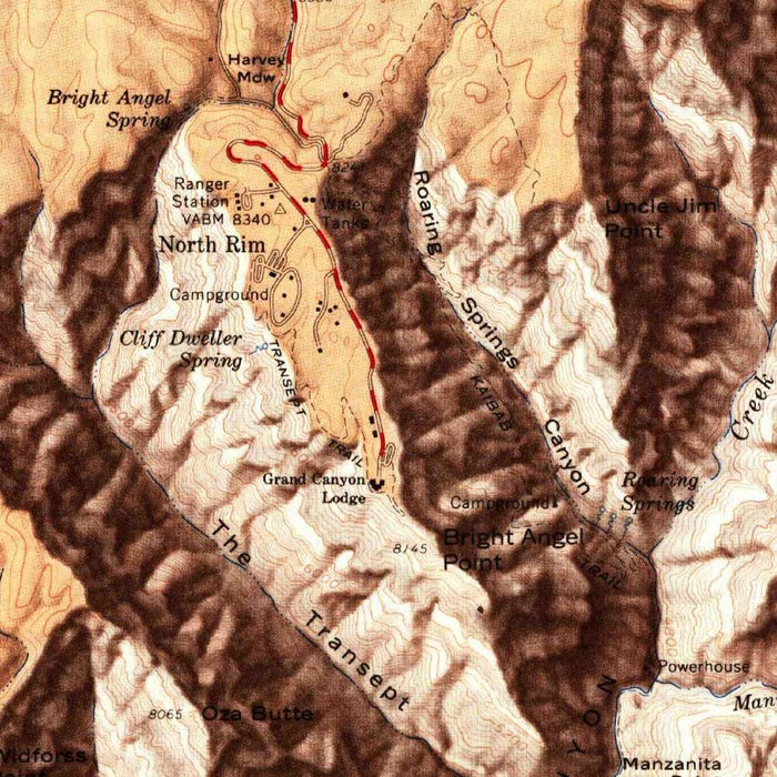 Old Map of Grand Canyon Village, Arizona by USGS, 1962 – Colorado River, Bright Angel Trail & Kaibab Plateau