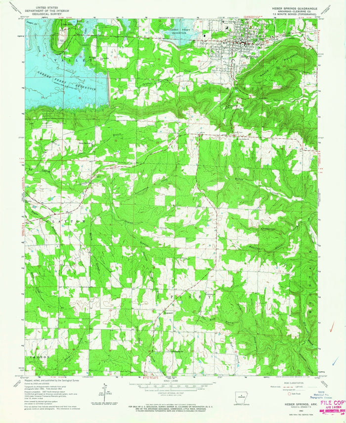 Old Map of Heber Springs, Arkansas by USGS, 1963 – Greers Ferry Lake & Little Red River