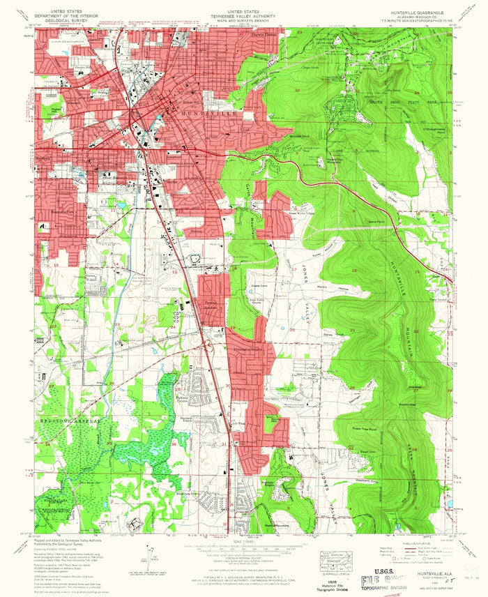 Old Map of Huntsville, Alabama, 1964 by USGS – Redstone Arsenal & Monte Sano