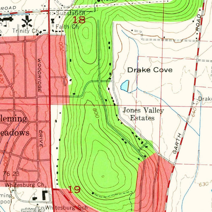 Old Map of Huntsville, Alabama, 1964 by USGS – Redstone Arsenal & Monte Sano