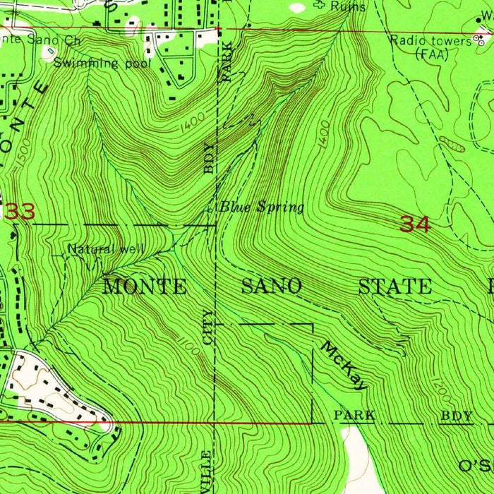Old Map of Huntsville, Alabama, 1964 by USGS – Redstone Arsenal & Monte Sano
