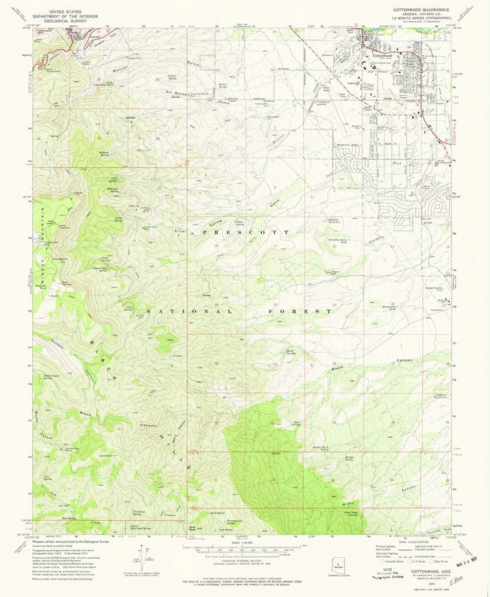 Old Map of Jerome, Arizona by USGS, 1973 – Cottonwood, Verde River & Coconino National Forest