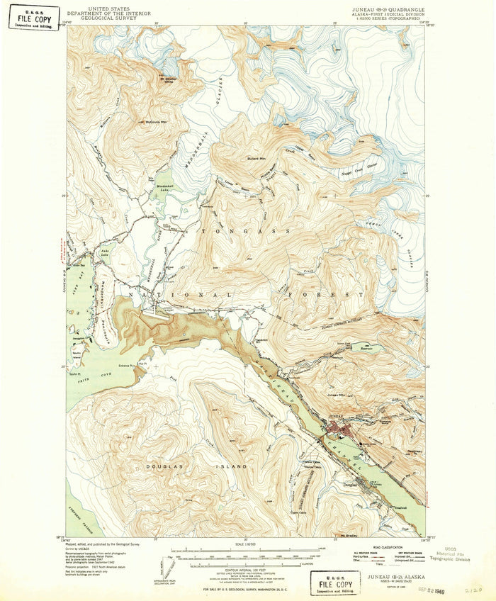 Old Map of Juneau, Alaska by USGS, 1949 – Mendenhall Glacier, Douglas Island & Tongass National Forest