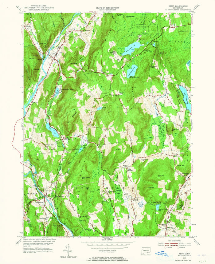 Old Map of Kent, Connecticut by USGS, 1955 – New Milford, Lake Waramaug & Housatonic River
