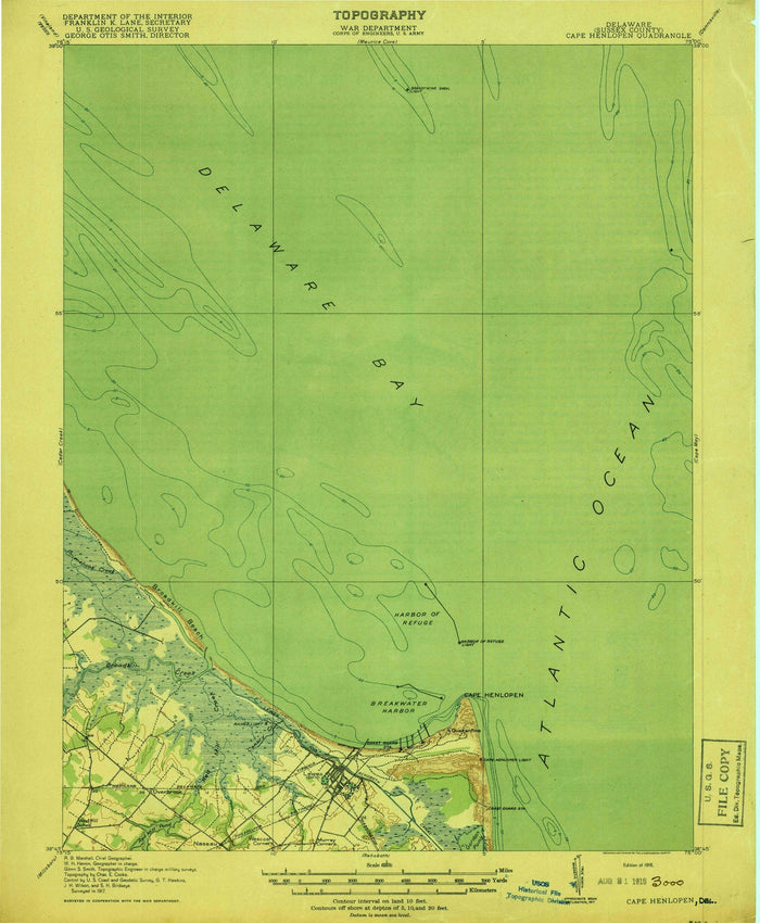Old Map of Lewes, Delaware by USGS, 1918 – Cape Henlopen, Delaware Bay & Rehoboth Bay