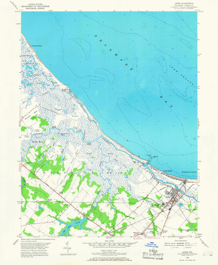 Old Map of Lewes, Delaware by USGS, 1954 – Cape Henlopen State Park & Fort Miles