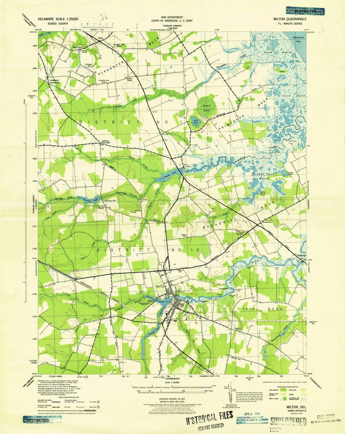 Old Map of Milton, Delaware by USGS, 1944 – Slaughter Beach, Broadkill River & Cave Neck