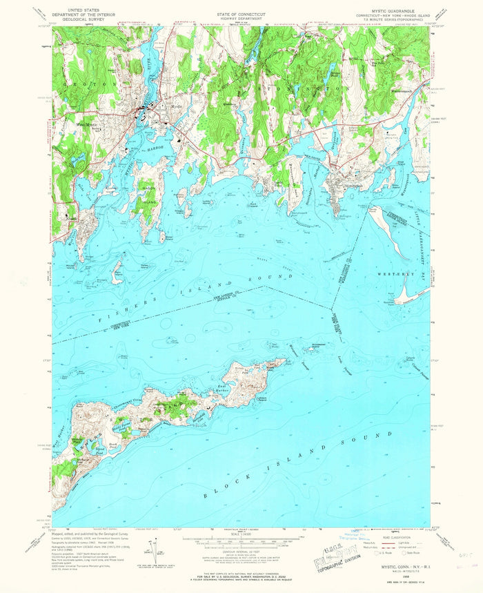 Old Map of Mystic, Connecticut by USGS, 1958 – Stonington, Mystic Seaport & Long Island Sound