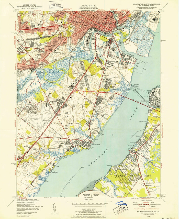Old Map of New Castle, Delaware by USGS, 1948 – Wilmington, Delaware River & Christiana River