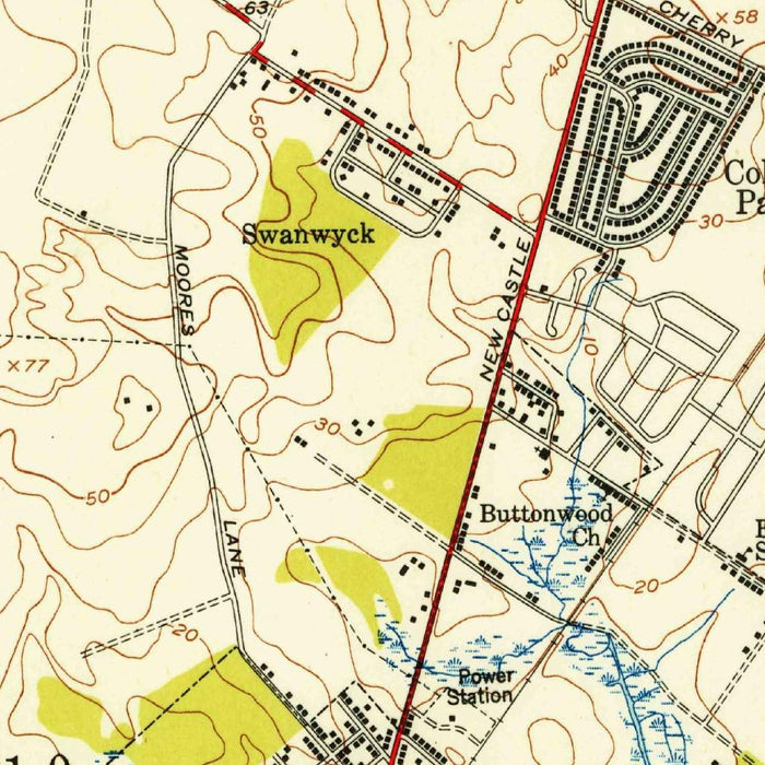 Old Map of New Castle, Delaware by USGS, 1948 – Wilmington, Delaware River & Christiana River