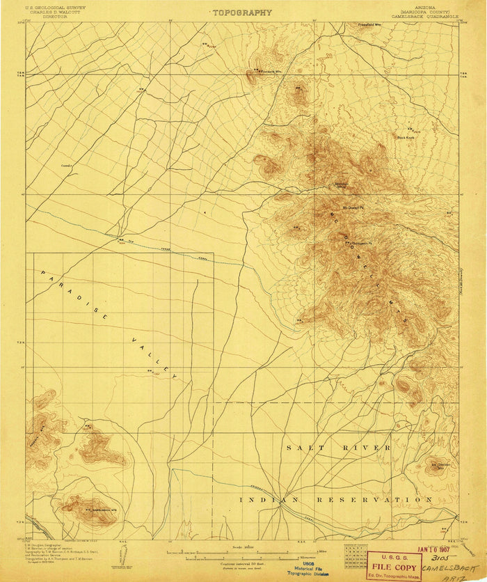 Old Map of Paradise Valley, Arizona by USGS, 1906 – Scottsdale, Camelback Mountain & Salt River