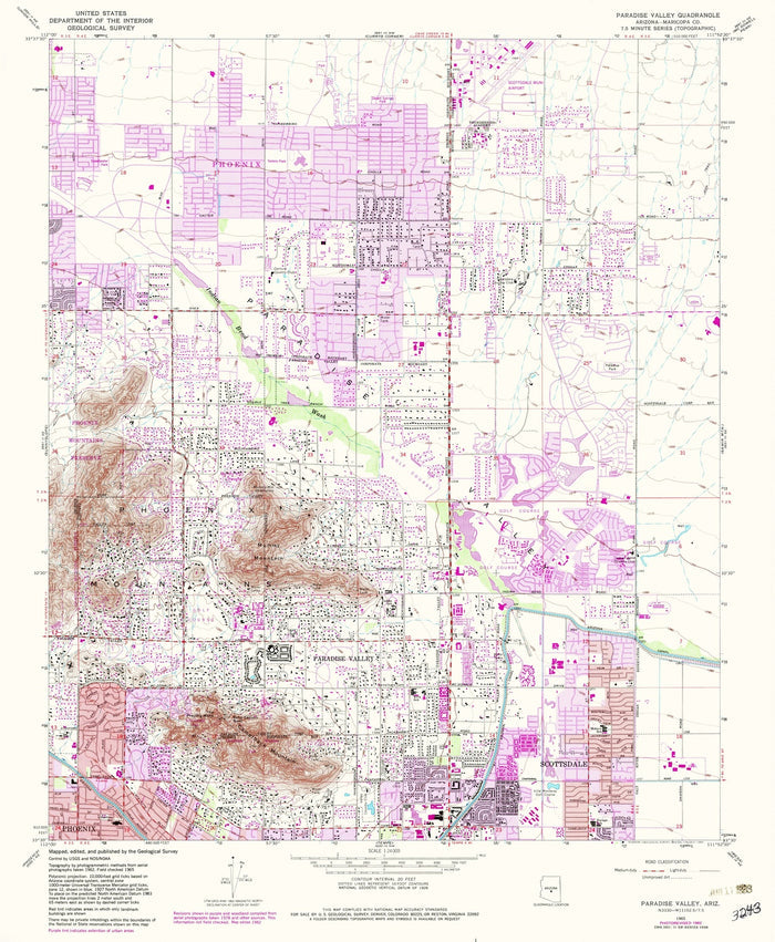 Old Map of Paradise Valley, Arizona by USGS, 1965 – Scottsdale, Phoenix & Camelback Mountain