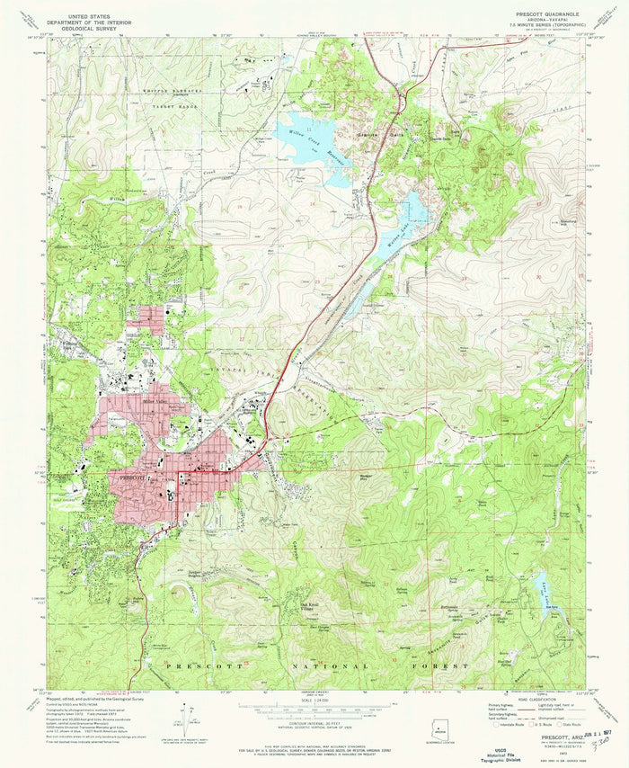 Old Map of Prescott, Arizona by USGS, 1973 – Prescott National Forest & Granite Mountain