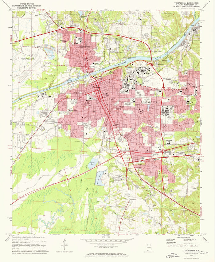 Old Map of Tuscaloosa, Alabama by USGS, 1971 – Northport, University of Alabama & Warrior River