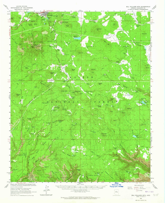 Old Map of Williams, Arizona by USGS, 1962 – Bill Williams Mountain & Kaibab National Forest