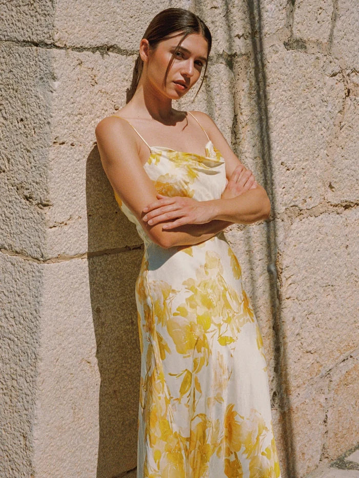 Oona Satin Sophie Fleur Cowl Neck Dress