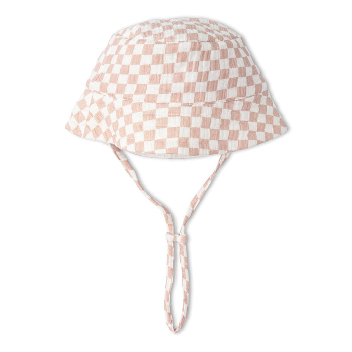 Organic Bucket Sun Hat - Brick Checks