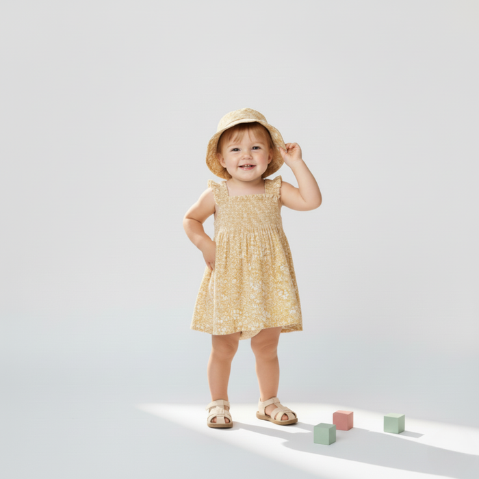 Organic Smocked Sundress - Yellow Blossom