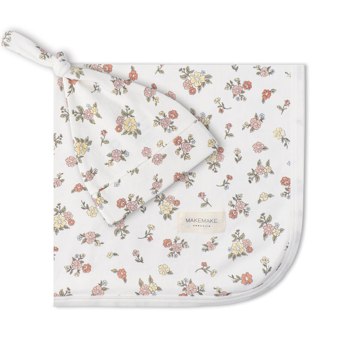 Organic Swaddle Blanket & Hat Set  - Meadow