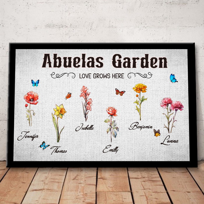 Our Love Grows Here - Family Personalized Custom Framed Canvas Wall Art