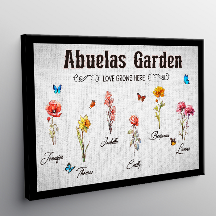 Our Love Grows Here - Family Personalized Custom Framed Canvas Wall Art