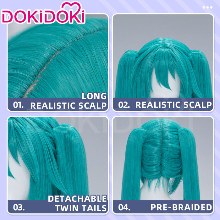 【Partially Ready For Ship】【Holographic Shimmer Fiber】【Pre Crimped】【100 CM】DokiDoki Cosplay Wig Long Straight Green Blue Hair Twin Tails