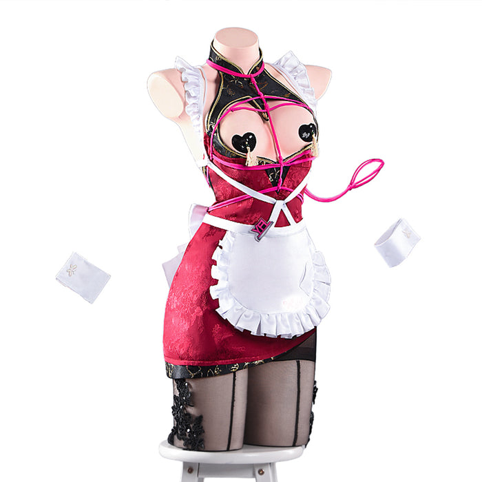 【Partially Ready For Ship】【Size S-2XL】DokiDoki-R Game Cosplay Costume Pink Cheongsam Maid Outfit Qipao Sexy