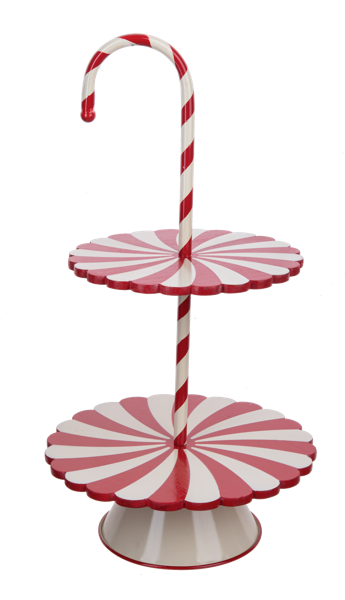 Peppermint & Candy Cane Two-Tier Pedestal Stand