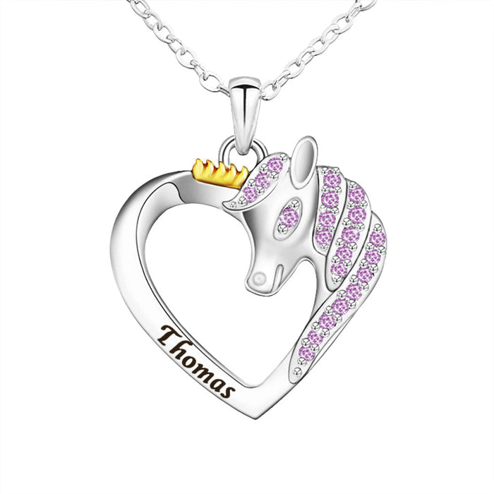 Personalized Pink & Blue Unicorn Necklace - Gift For Love - Personality Customized Name Necklace