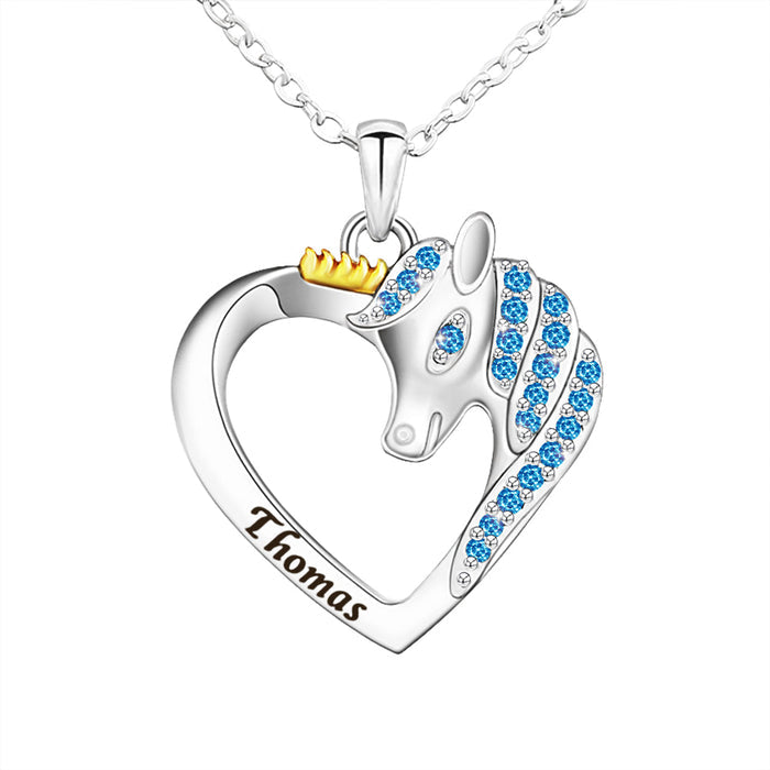 Personalized Pink & Blue Unicorn Necklace - Gift For Love - Personality Customized Name Necklace