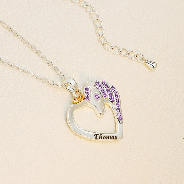 Personalized Pink & Blue Unicorn Necklace - Gift For Love - Personality Customized Name Necklace